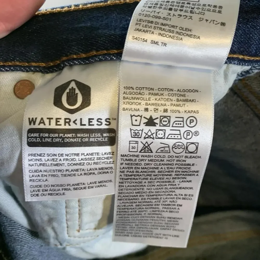 Levis 501 Jeans Mens 34x30 Blue Straight Button Fly Dark Mid Rise Distressed - Picture 8 of 12